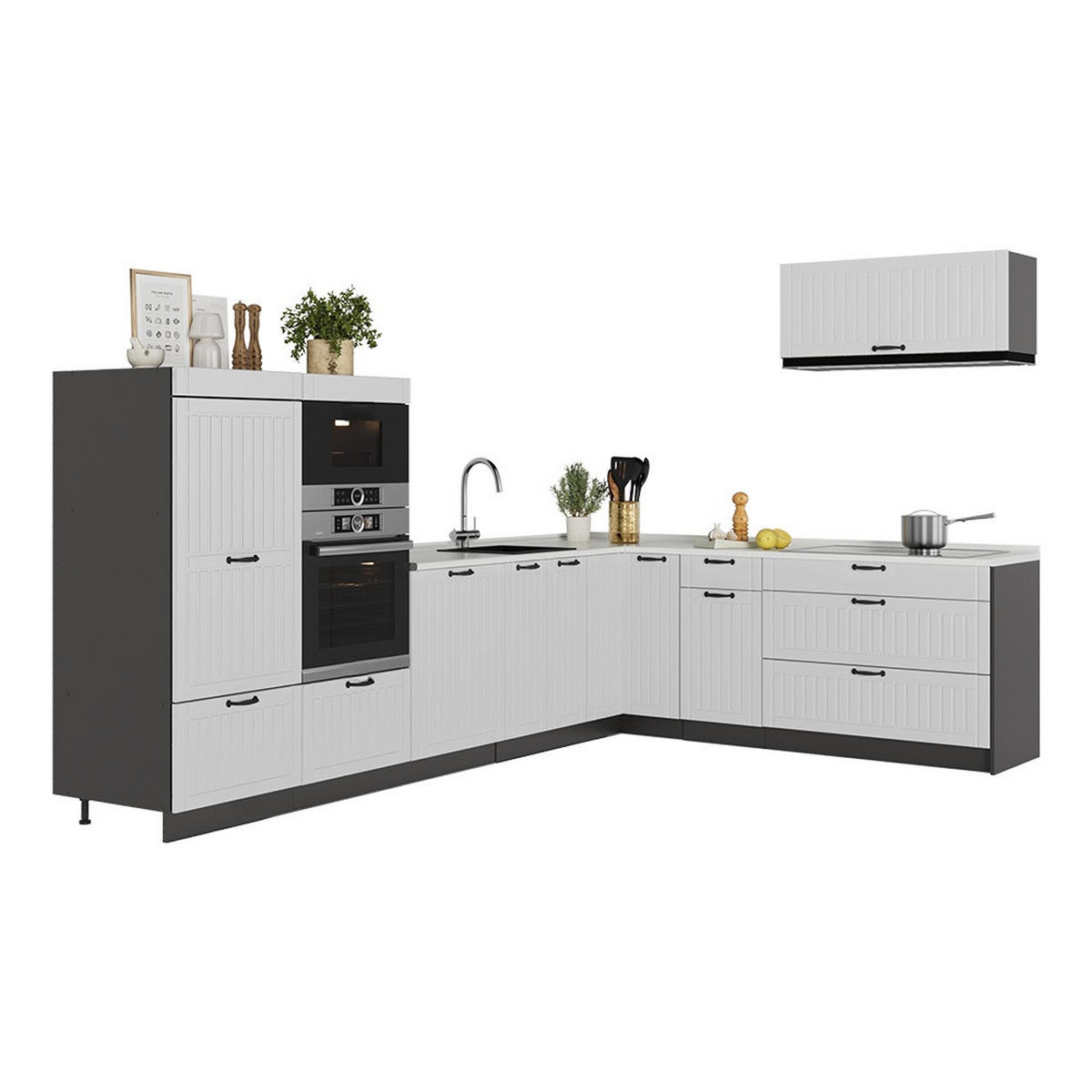 KUHINJA U OBLIKU SLOVA L Fame-Line, Bijela Seoska/Antracit, 327 x 227 cm, RP Hrast - bijela/antracit, drvni materijal (327/153.6/60cm) - Vicco