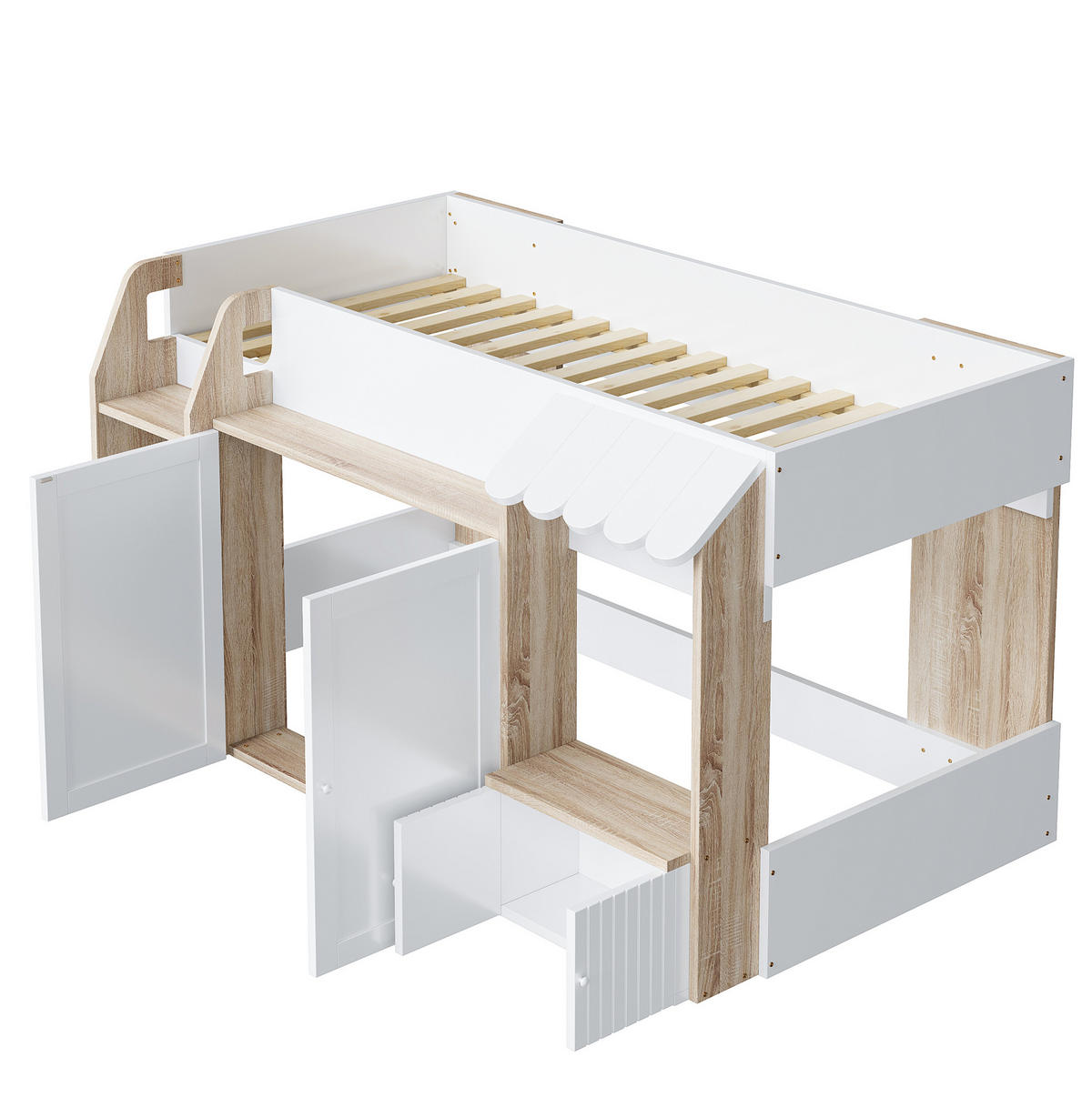 HOCHBETT mit Stauraum und Leiter 90x200 cm Weiß/Naturholz - Weiß, Holzwerkstoff (90/200cm) - Beauniv