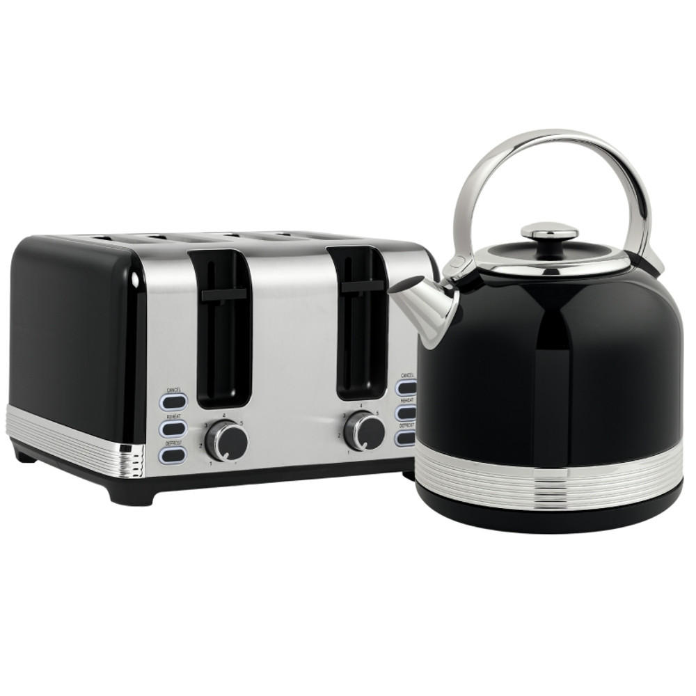 WASSERKOCHER-TOASTER , Retro Design, Edelstahl, Schwarz, 24,2/19,3/26,8 cm - Schwarz, Kunststoff (19.3/26.8/24.2cm) - Rolipo