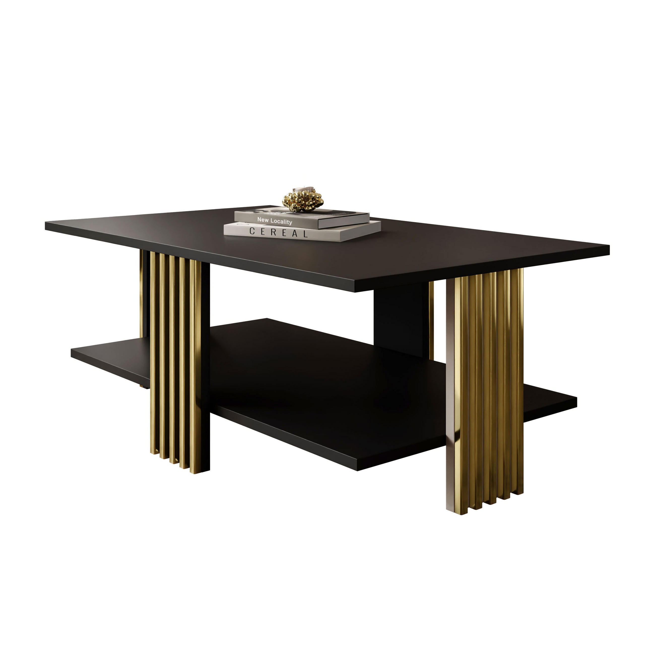 COUCHTISCH SAPHIRA GOLD mit Ablageboden, Schwarz Matt - Schwarz, Holzwerkstoff (60/100/40cm) - Lookway