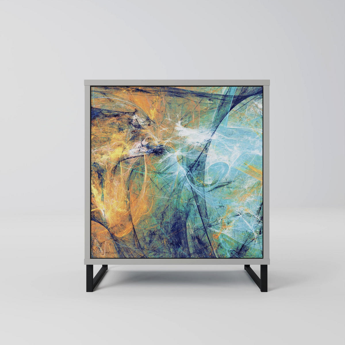 SIDEBOARD ABSTRACT THOUGHTS, Grau, 57,5x42x57,5 cm, Ohne Füße - Multicolor/Grau, Holzwerkstoff (57.5/57.5/42cm) - SpaceRebels