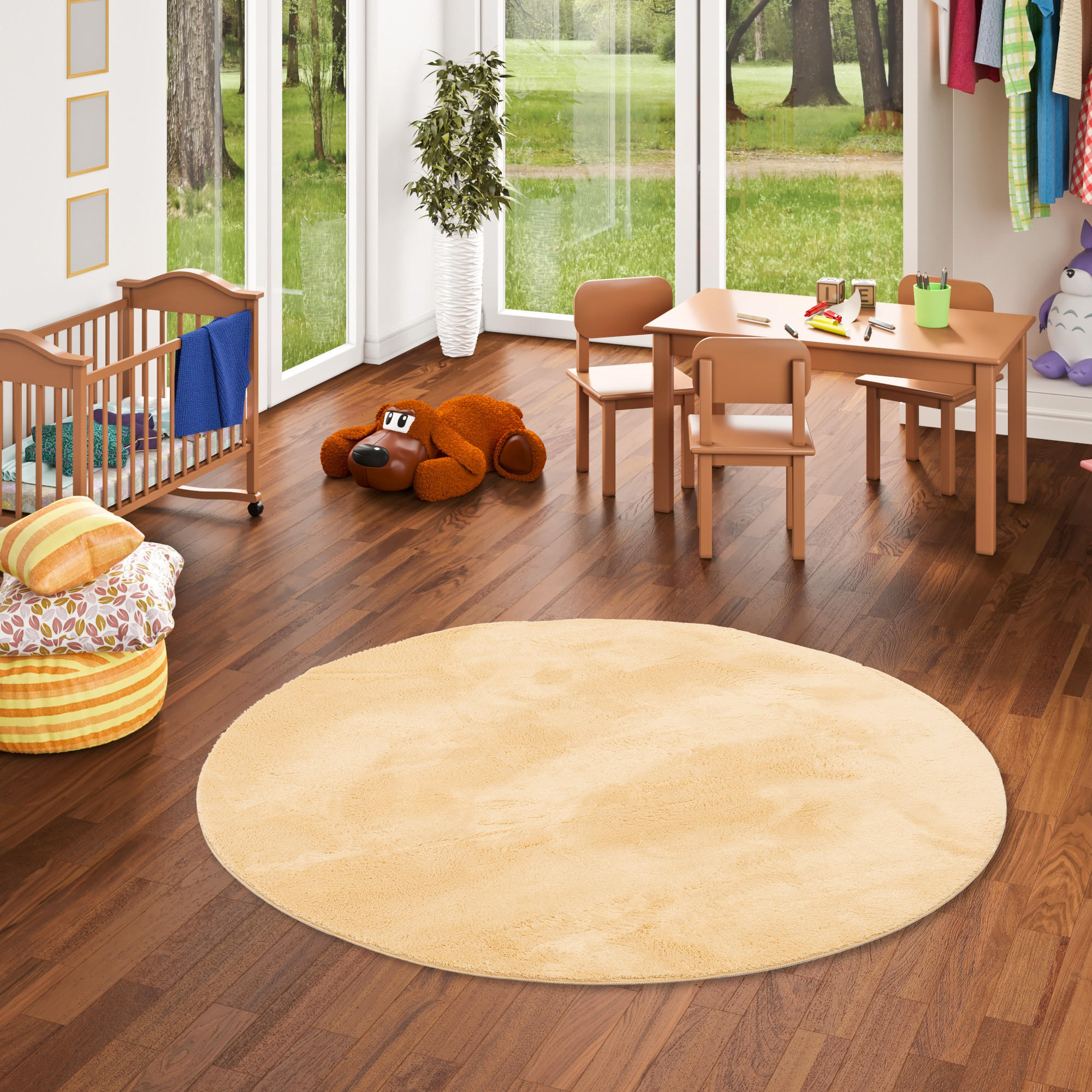 KINDER SUPER SOFT FELLTEPPICH PEARL KIDS RUND - Gelb, Textil (160/160cm) - Pergamon