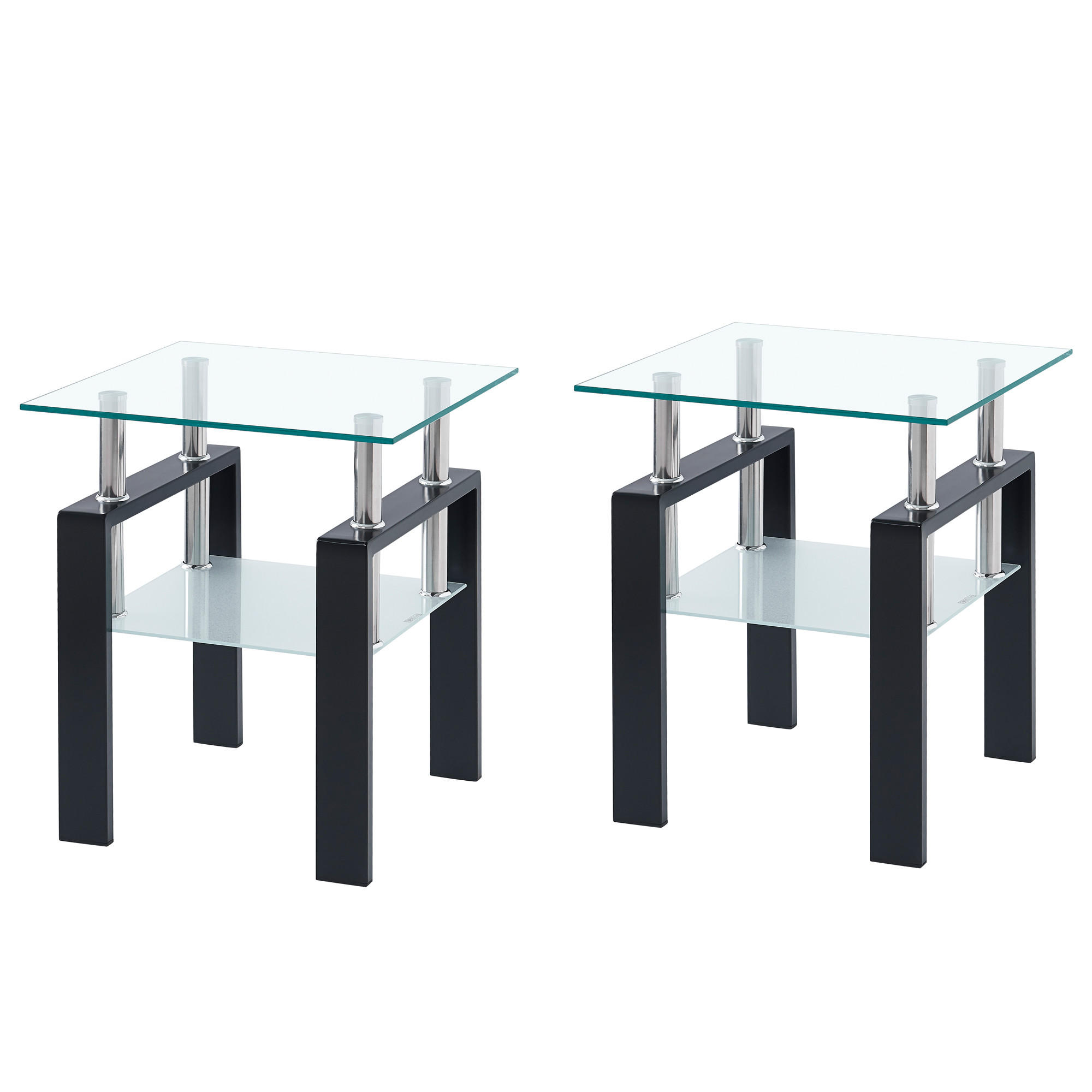 BEISTELLTISCH Set 2-teilig Transparent/Schwarz Sicherheitsglas mit Metallbeinen - Transparent/Schwarz, Glas (45/45/52cm)