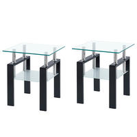 BEISTELLTISCH Set 2-teilig Transparent/Schwarz Sicherheitsglas mit Metallbeinen - Transparent/Schwarz, Glas (45/45/52cm)