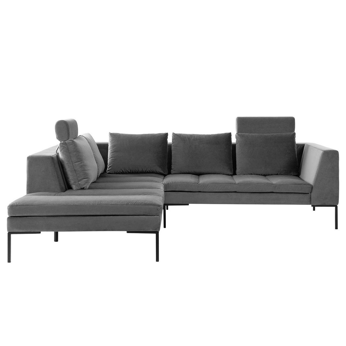 ECKSOFA mit Ottomane - Schwarz/Grau, Textil/Metall (255/230cm) - home24