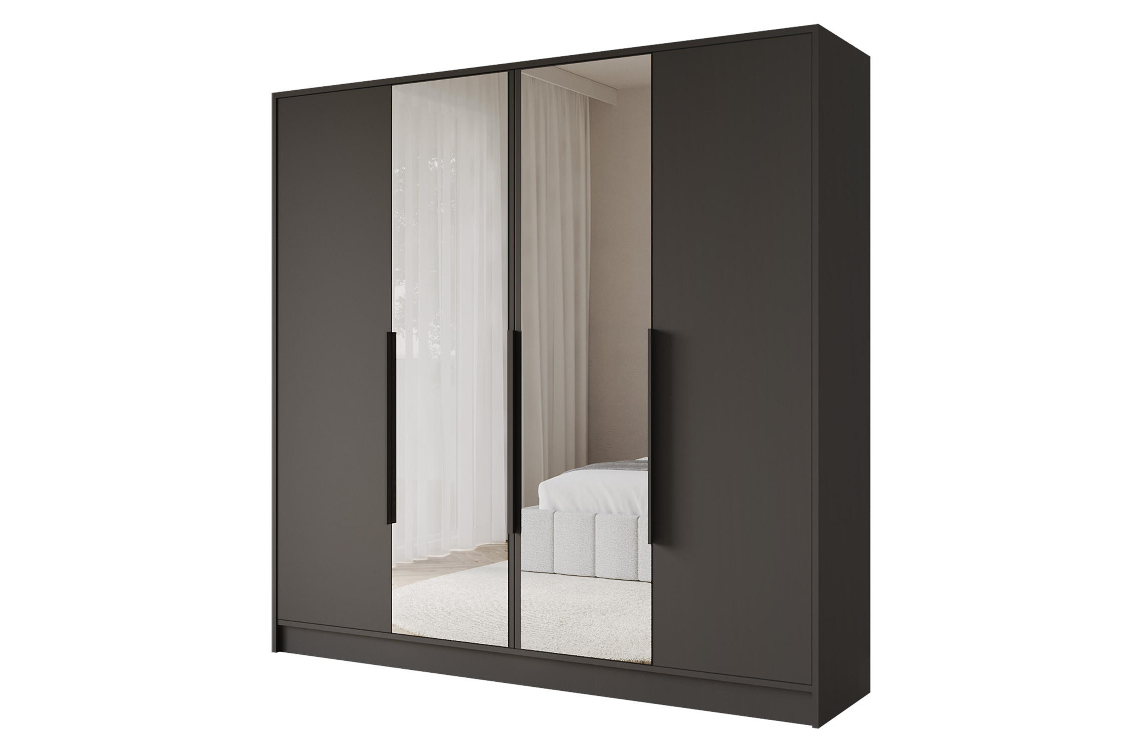 KLEIDERSCHRANK - LUSSO - 200 - Schwarz - Schwarz, Holzwerkstoff (200/200/51cm) - ALTDECOR