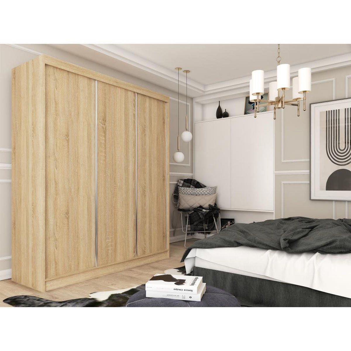 SCHWEBETÜRENSCHRANK Mario 240/216/61 eiche Sonoma mit Schubladen - Sonoma Eiche, Holzwerkstoff (240/216/61cm) - Beautysofa