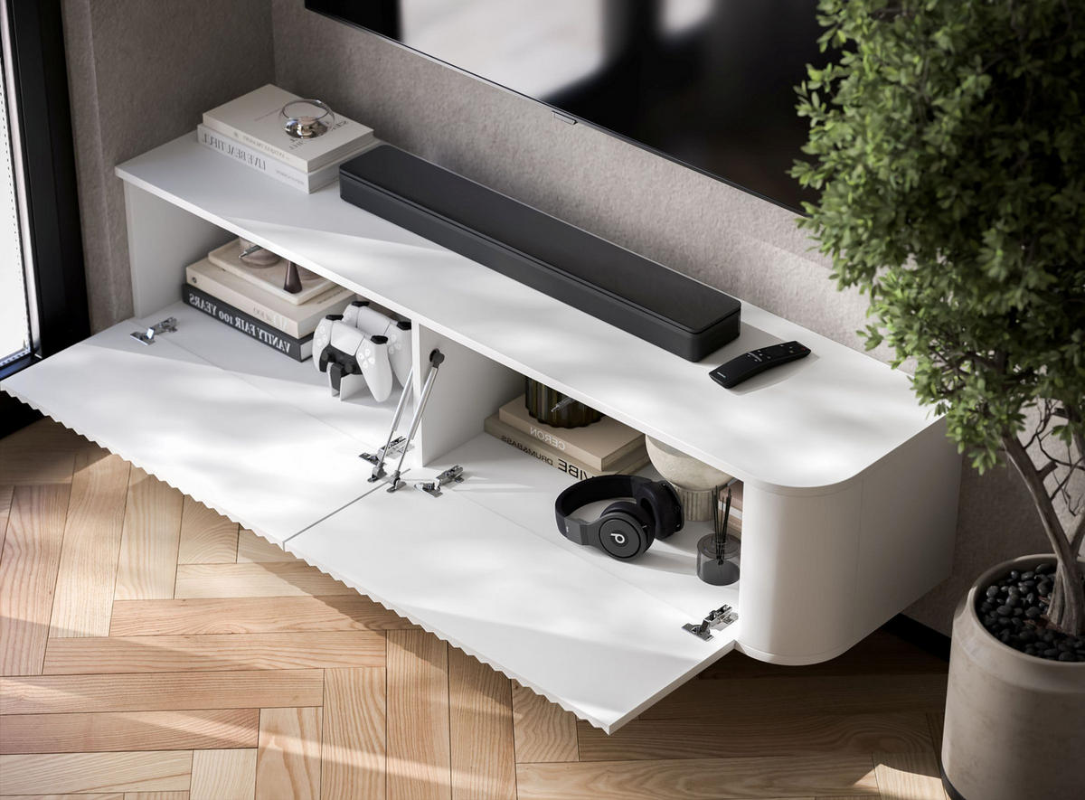TV stolek Aurora bílý matný 140 cm - bílá, kompozitní dřevo (140/30/35cm) - Meble Lindner
