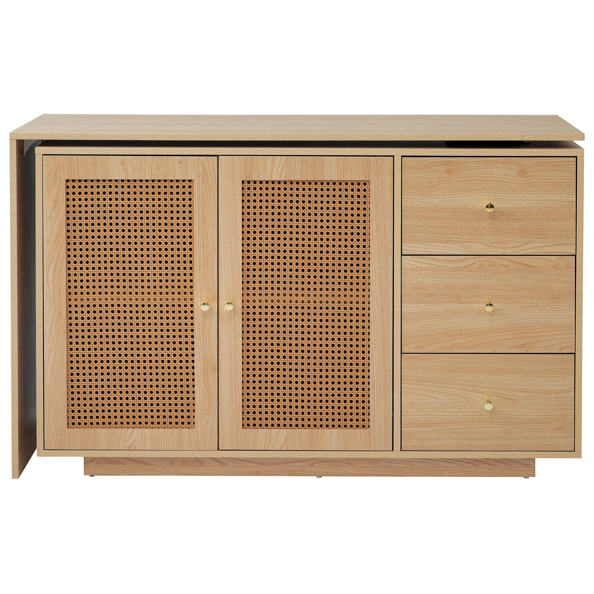 ECKSCHREIBTISCH Weiß 126/40/75 cm L-Form schwenkbar mit Rattantüren - Naturfarben, Holzwerkstoff (40/126/75cm) - PANGIVO