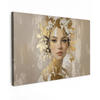 LEINWANDBILD Gesicht - Frau - Blätter - Gold Wohnzimmer Groß 120x80 cm - Beige, Textil (120/80cm) - MuchoWow