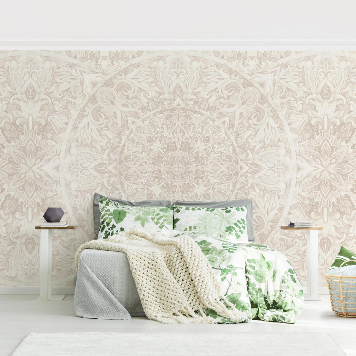 FOTOTAPETE Mandala Aquarell Muster Ornament beige 288/190 cm - Eichefarben, Papier (288/190cm) - Bilderwelten