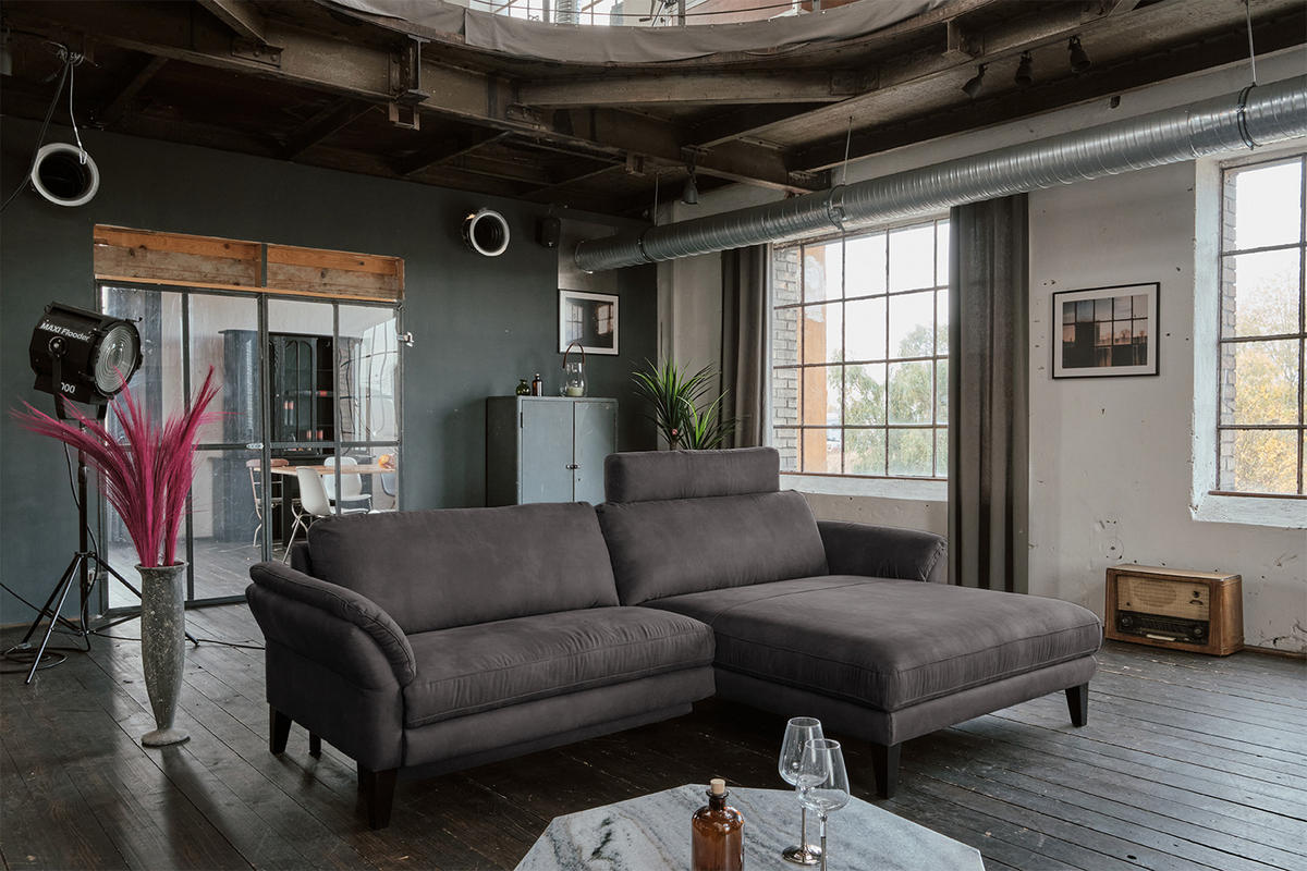 ECKSOFA MIT MOTORISCHER RELAXFUNKTION MALTA Anthrazit Webstoff - Anthrazit/Schwarz, Buchenholz/Textil (302/175cm) - KAWOLA