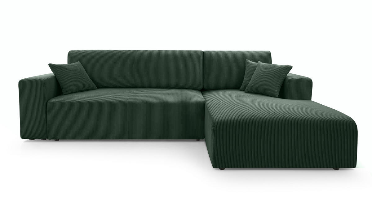 ECKSOFA L Form Catea Dunkelgrün 279/145/84 cm Rechts mit Schlaffunktion - Schwarz/Grün, Kunststoff/Textil (279/145cm) - AX Living