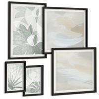 BILDER SET 5er Set - 50x50 cm & 20x30 cm & 40x60 cm Schwarzer Rahmen - Die Blätter der Pflanzen sind grünlich-grau. - Schwarz, Kunststoff (40/60cm) - TULUP