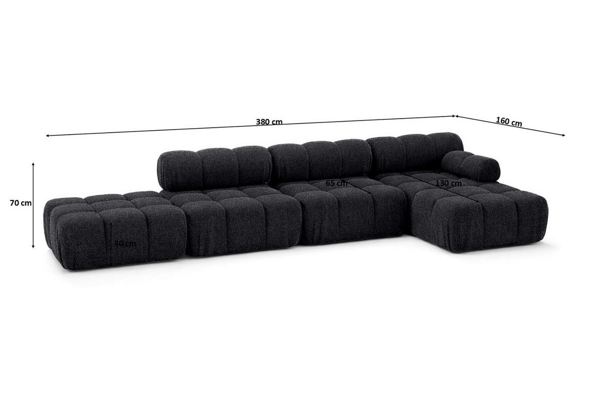 ECKSOFA L-Form XL, Stoff Bouclé Abriamo, Graphit, Rechts, Selia L XL - Graphitfarben, Holz (380/160cm) - Kaiser Möbel