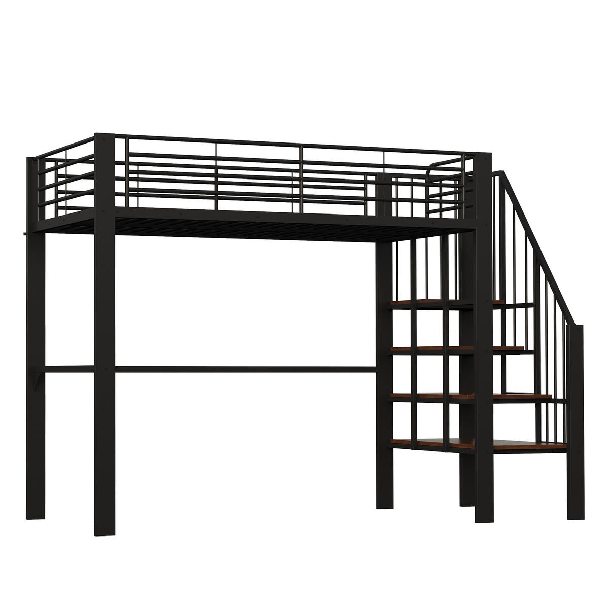 HOCHBETT 90/200 cm in Schwarz aus Metall-Holzwerkstoff – mit Treppe und Stauraum - Schwarz, Metall (90/200cm) - BEAOK