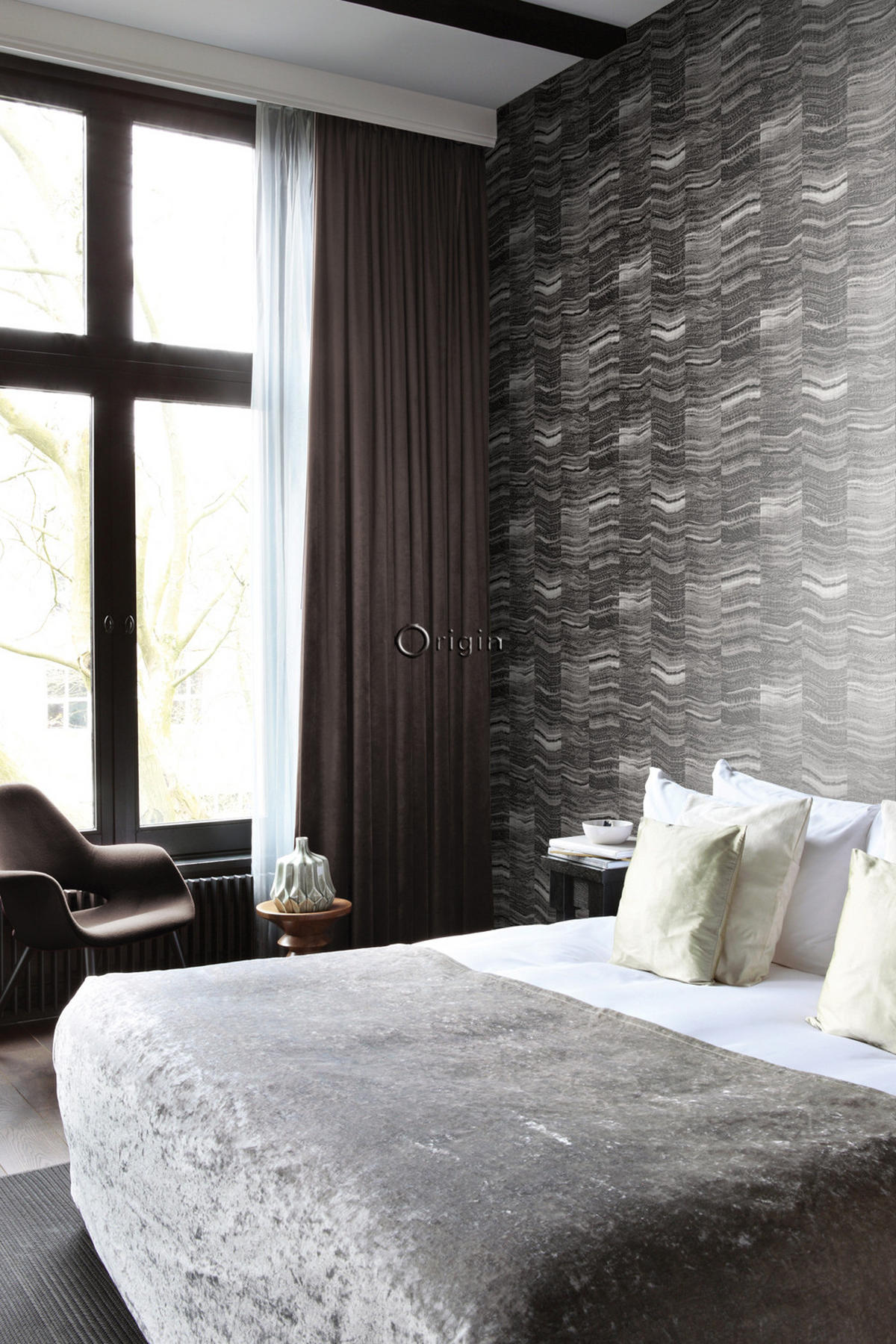 TAPETE Zick-Zack-Mamorstreifen 53 cm x 10.05 m - Schwarz, Papier (53/1000cm) - Origin Wallcoverings