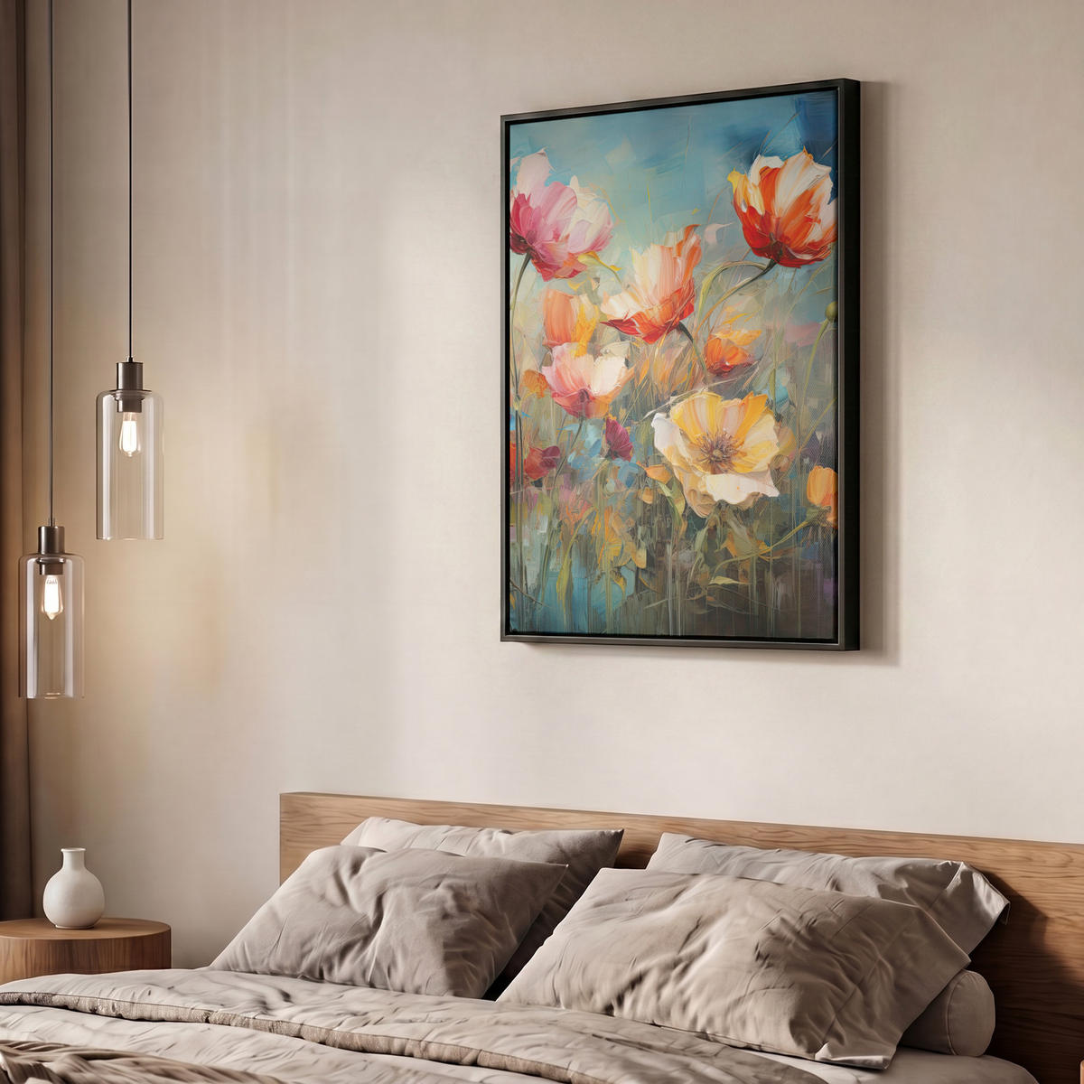 LEINWAND Bilder mit Rahmen - Blumen - Aquarell - Kunst - Botanisch - Natur - 50x70 - Orange, Textil (50/70cm) - MuchoWow