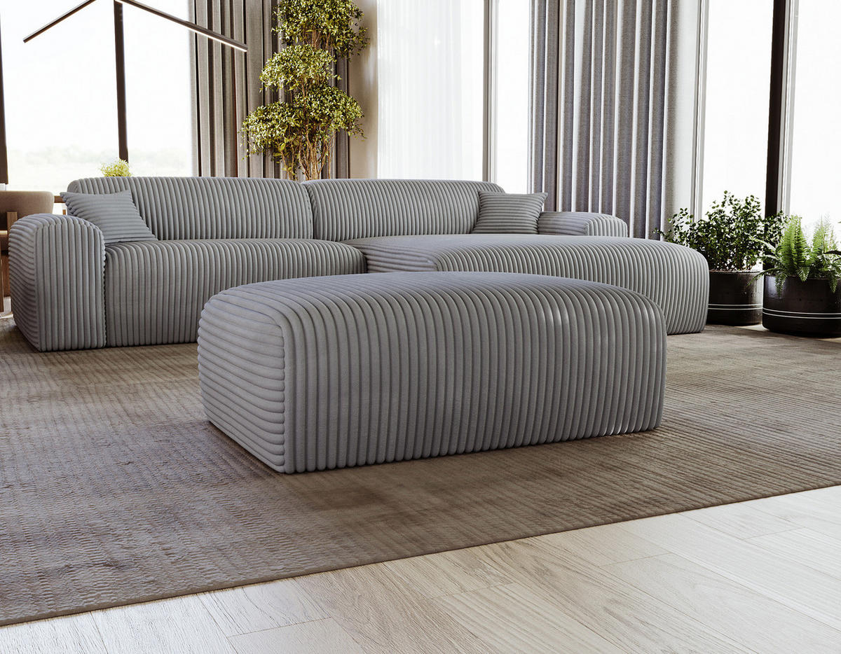 POLSTERHOCKER - Cord - Schwarz/Grau, Kunststoff/Textil (110/40/72cm) - home24