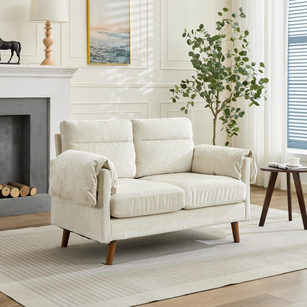2-SITZER SOFA Chenille Beige - Beige, Holzwerkstoff/Textil (70/85/124cm) - WISHDOR