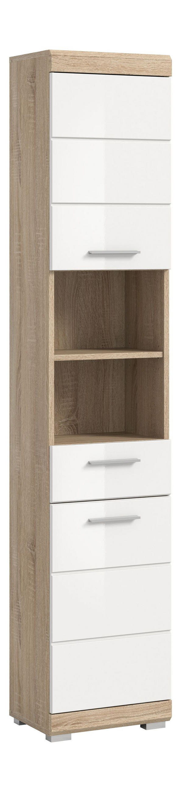 HOCHSCHRANK Samba Bad in Sonoma Eiche hell und weiß hochglanz B/H/T: 37x191x31 cm - Sonoma Eiche, Holzwerkstoff (37/191/31cm)