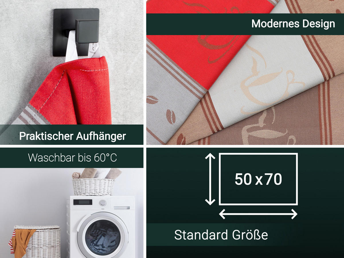 GESCHIRRTÜCHER, 5er-Set, 50x70 cm, 100% Baumwolle, Rot - Rot, Textil (50/70cm) - Zollner