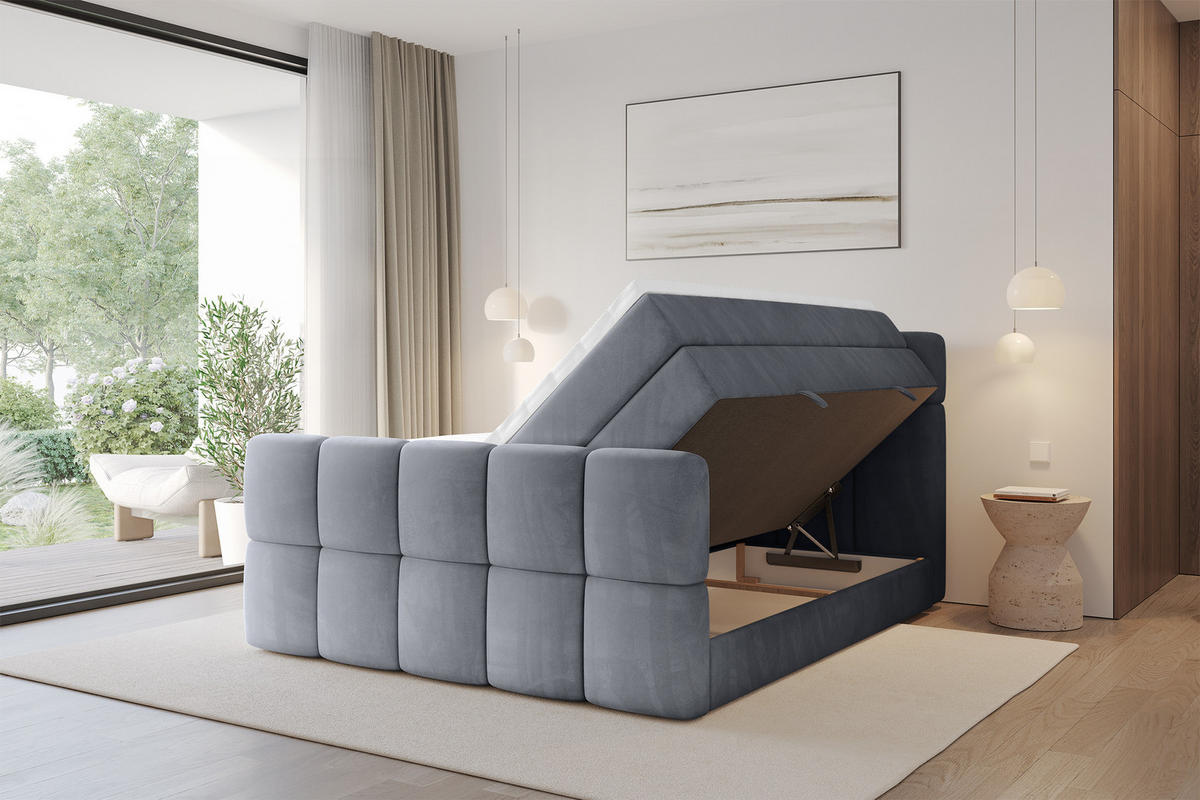 BOXBETT mit Matratze H3/H4 - FAMA-Z KING - 200x200 cm Grau Casablanca - Grau, Holzwerkstoff (200/200cm) - ALTDECOR