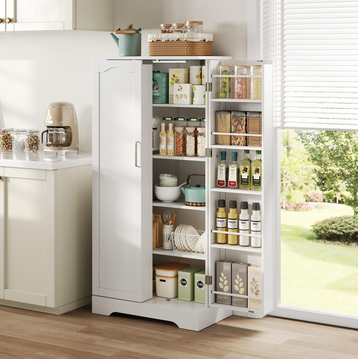 BUFFET 60/128/35 cm Weiß aus MDF mit LED-Sensorleuchte - Weiß, Holzwerkstoff (35/128/60cm) - OKMYHOME