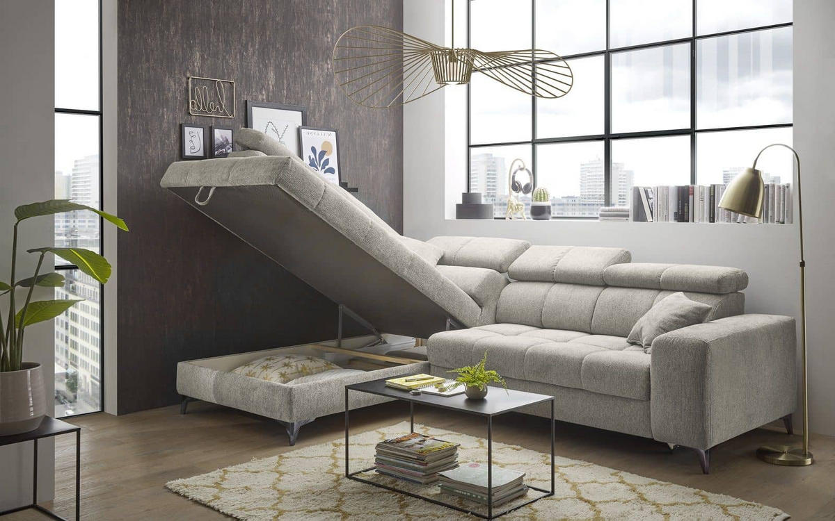 ECKSOFA mit elektrischer Wallaway-Funktion und vielseitigen Anpassungsmöglichkeiten - Beige, Textil (282/198cm) - ed exciting design