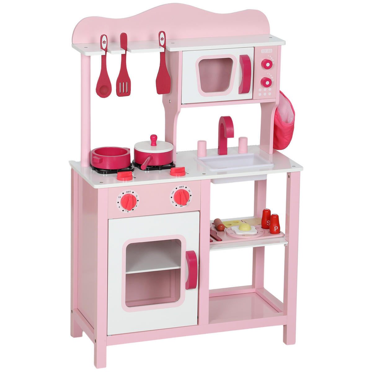 KINDERKÜCHE Spielküche mit Backofen, Herd, Spüle, Soundfunktion, Rosa - Rosa, Holzwerkstoff (24/55cm) - AIYAPLAY