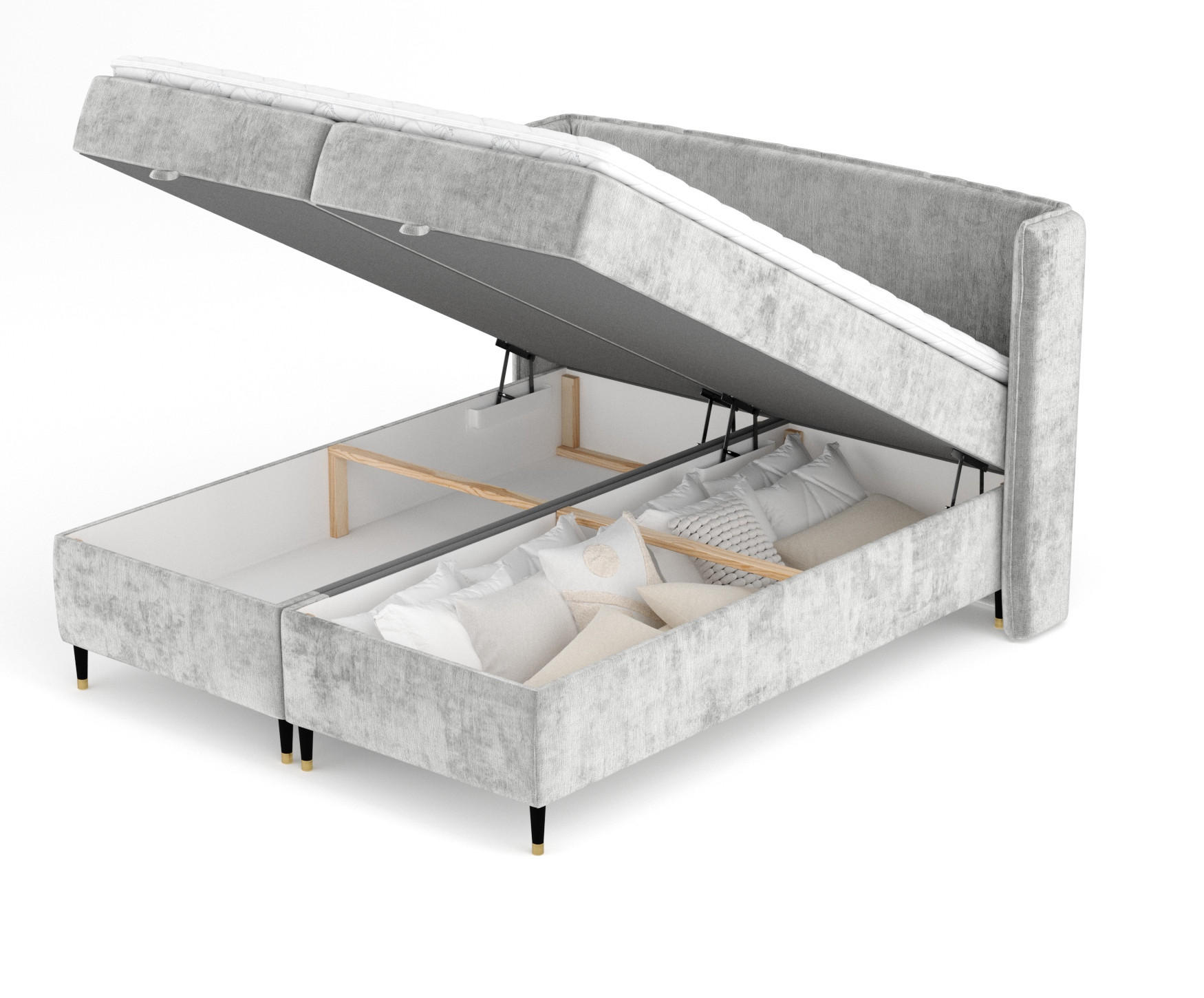 BOXBETT Monpelli Grau 200/200 cm mit Matratze und Topper - Schwarz/Grau, Holz/Holzwerkstoff (200/200cm) - Maison de Reve