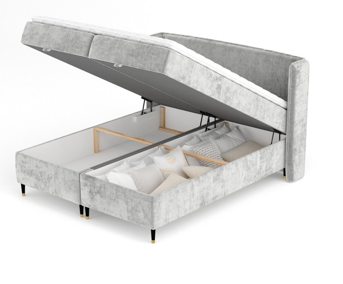 BOXBETT Monpelli Grau 160/200 cm mit Matratze und Topper - Schwarz/Grau, Holz/Holzwerkstoff (160/200cm) - Maison de Reve