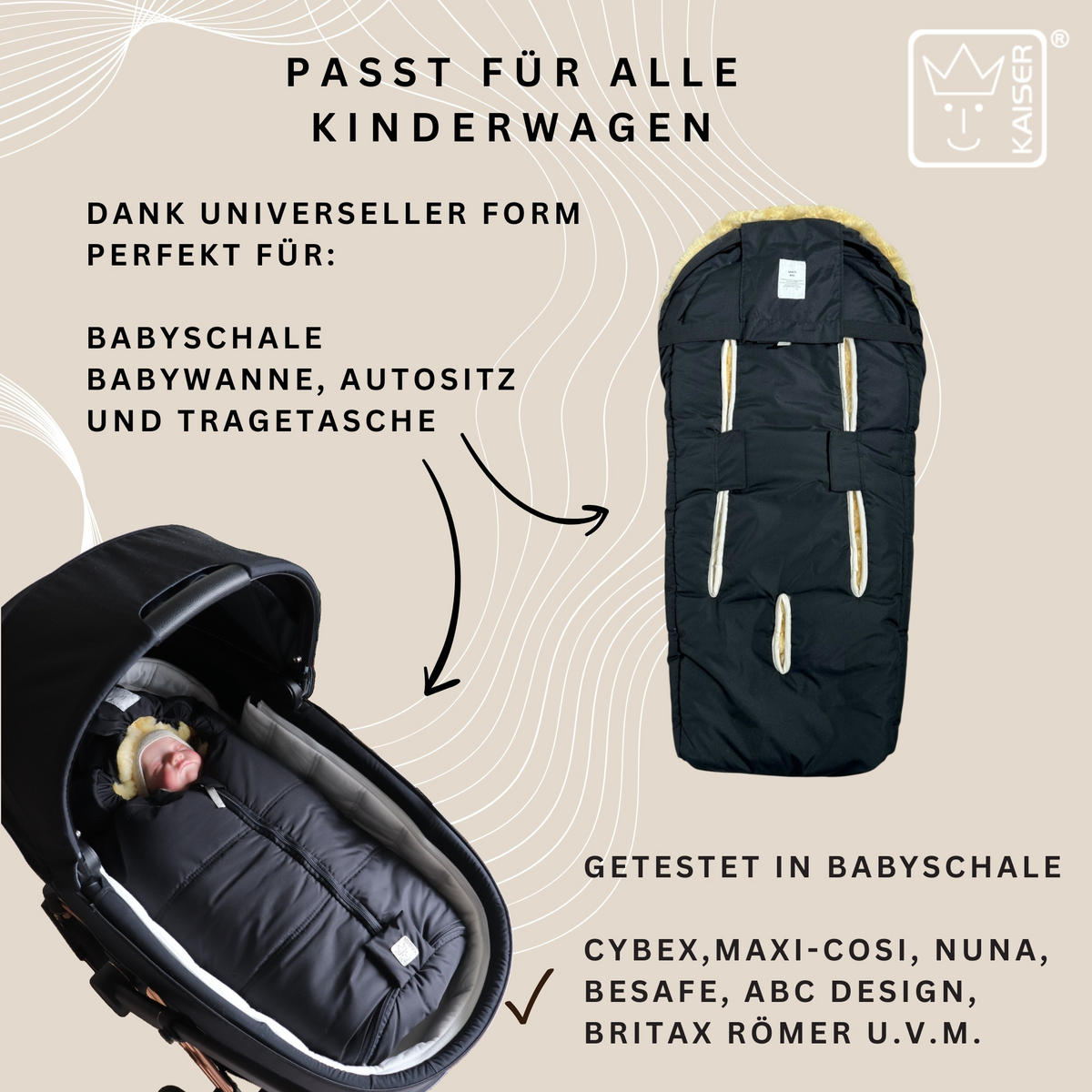 LAMMFELL-BABYSCHALENFUSSSACK Naadja, black - Schwarz, Fell (39/10/80cm) - Kaiserbaby