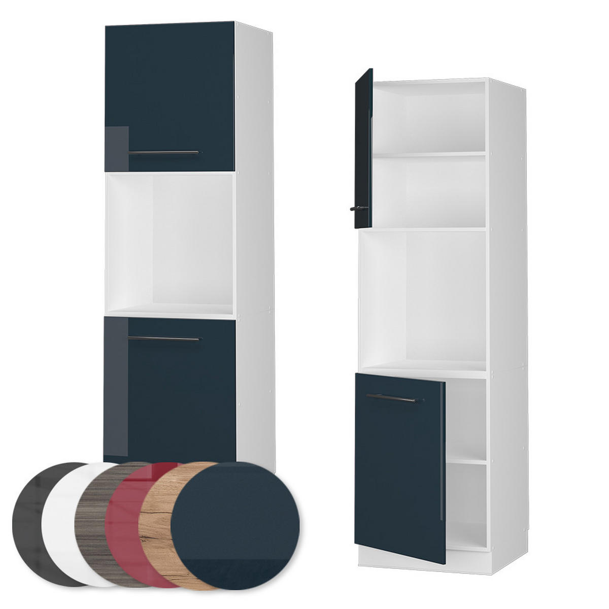 SKŘÍŇKA NA VESTAVĚNOU TROUBU Fame-Line Tmavě modrá s vysokým leskem - bílá/tmavě modrá, kompozitní dřevo (60/206.8/58cm) - Vicco