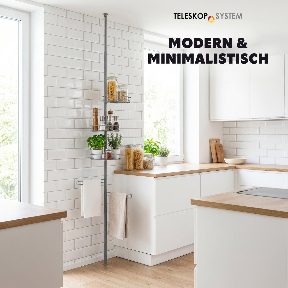 TELESKOP-KÜCHENREGAL, ausziehbar bis max. 290 cm, Metall, grau - Grau, Metall (31.5/290/31.5cm) - bremermann