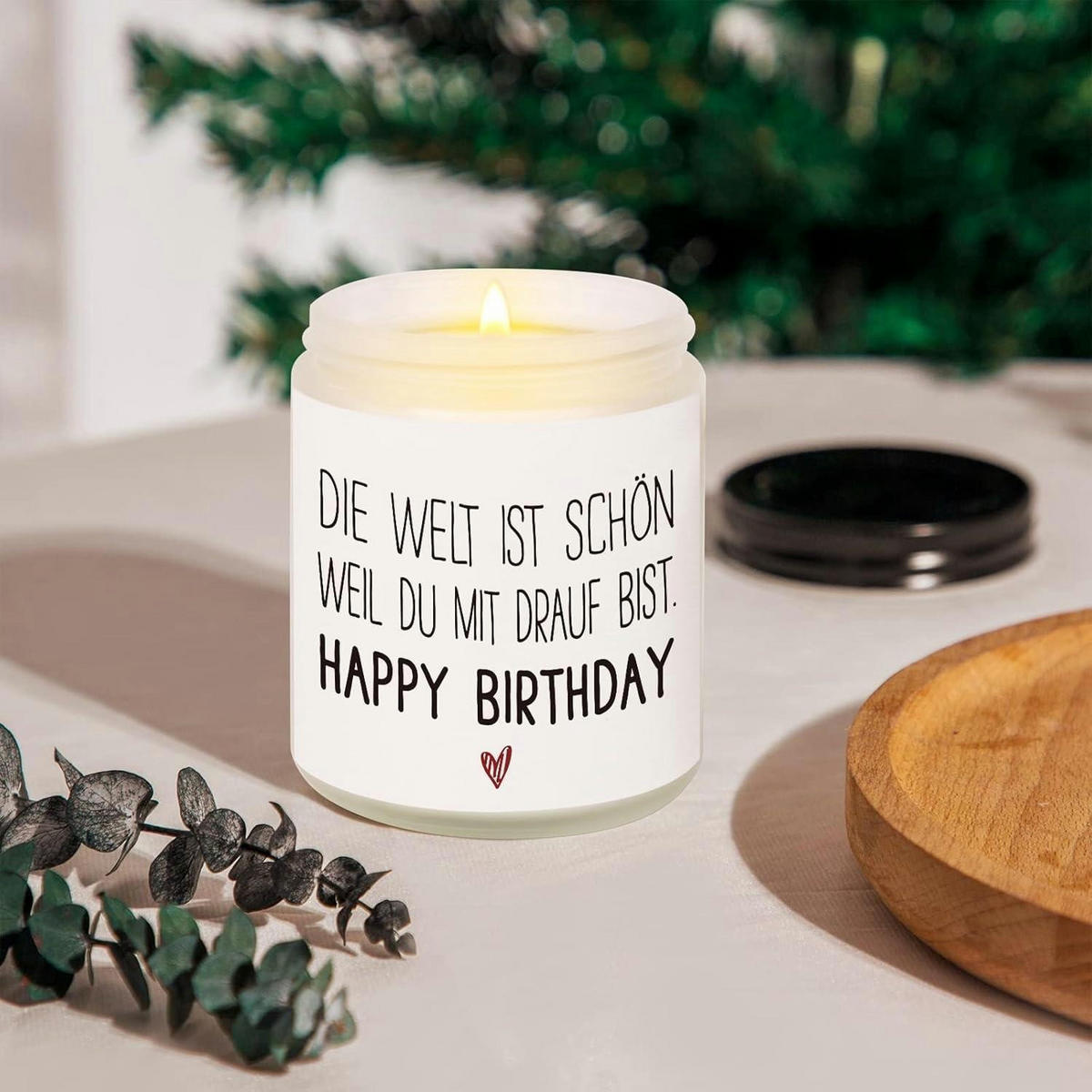 DUFTKERZE Happy Birthday Sojawachs 35 Stunden Brenndauer - Weiß, Paraffin (9cm)