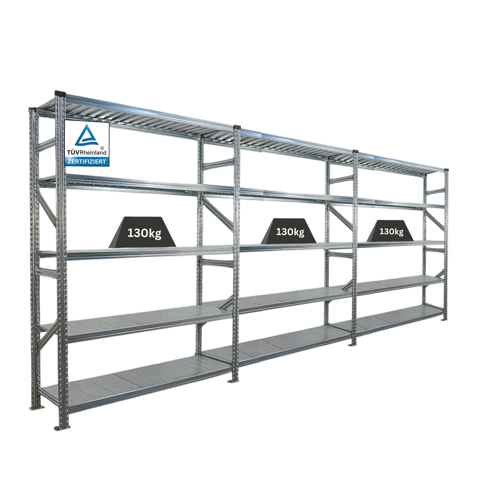 FACHBODENREGAL Proximo 200x450x50cm 5 Ebenen Fachlast 130 kg Beidseitig nutzbar Verzinkt - Silberfarben, Metall (450/200/50cm) - PROREGAL