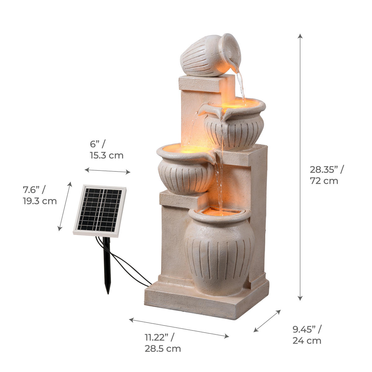 SOLAR-GARTENBRUNNEN 4-stufig natur - Beige, Kunststoff (29/24/72cm) - Teamson Home
