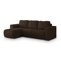 ECKSOFA RINOVA Braun Geflochtener Stoff mit Schlaffunktion - Dunkelbraun, Holz (250/143cm) - MASSENO