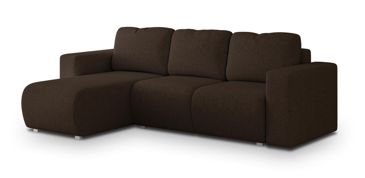 ECKSOFA RINOVA Braun Geflochtener Stoff mit Schlaffunktion - Dunkelbraun, Holz (250/143cm) - MASSENO