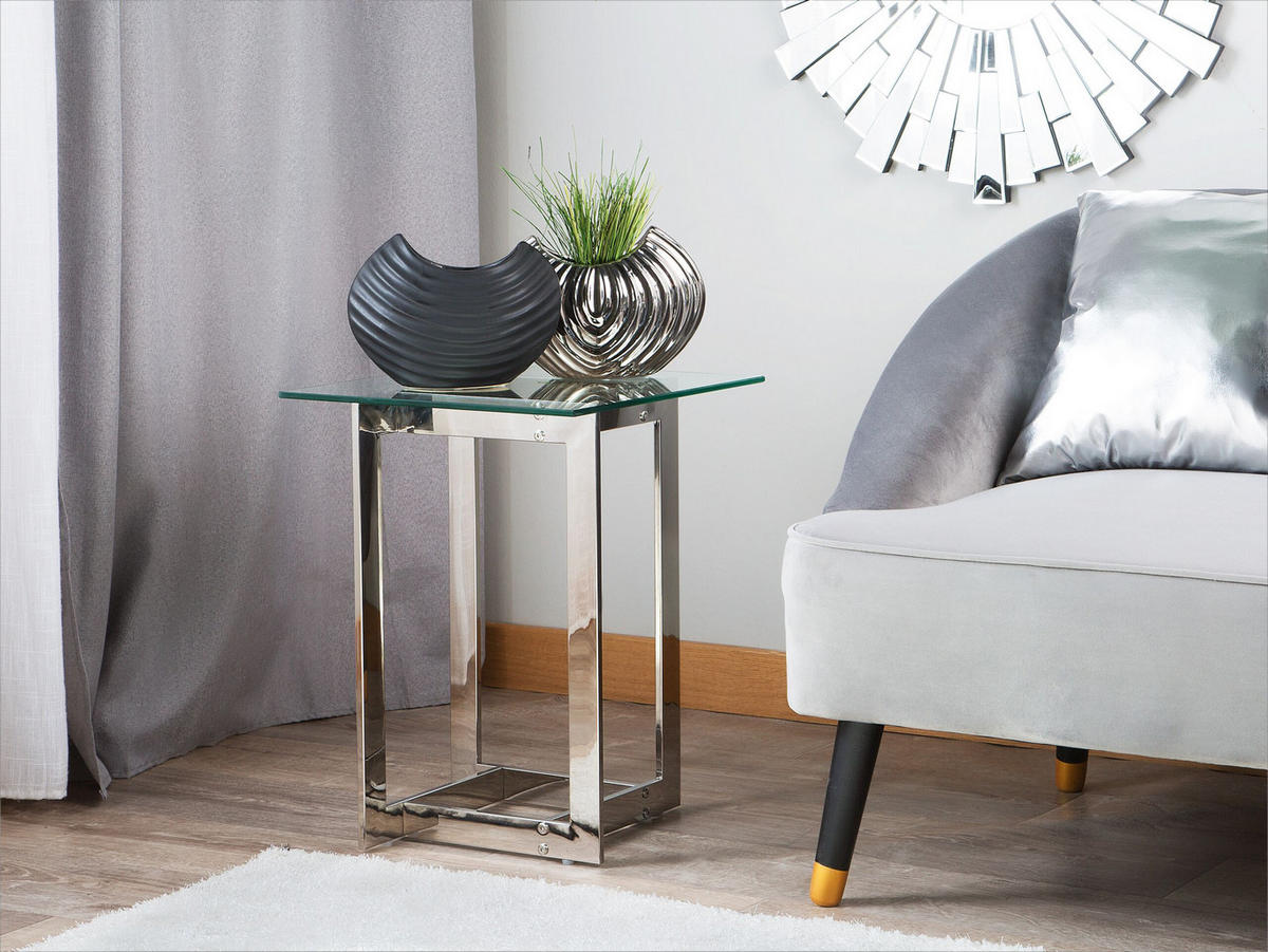 BEISTELLTISCH Glas silber quadratisch 40/40 cm Crystal - Transparent/Silberfarben, Glas (40/40/52cm) - Beliani