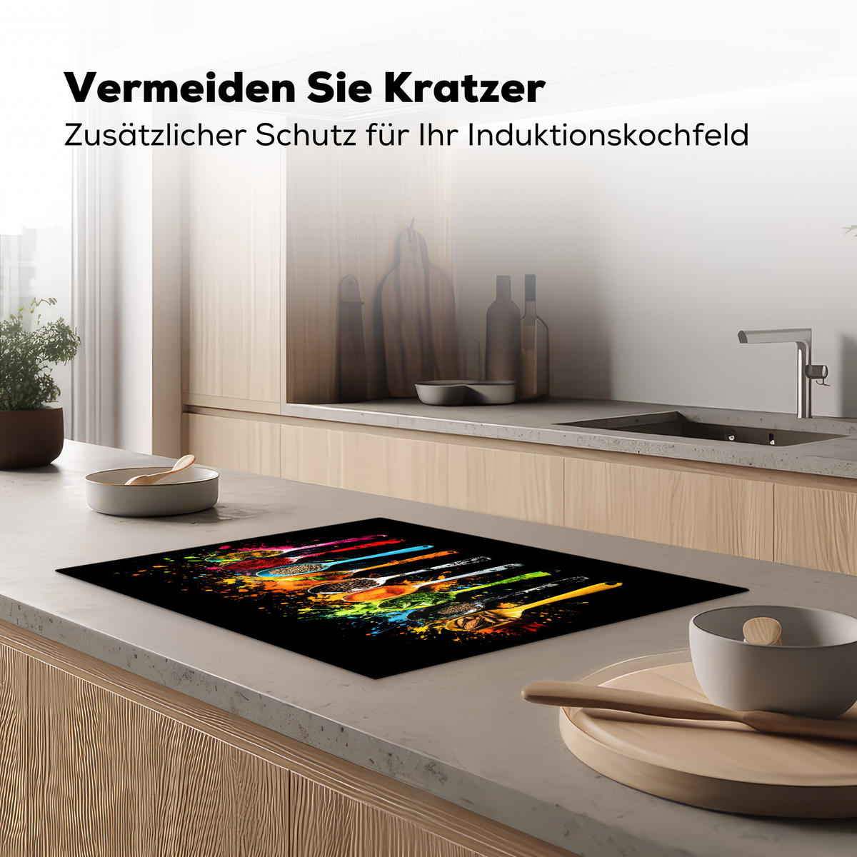 HERDABDECKPLATTE Löffel - Gewürze - Modern - Graffiti - Farbe - Farbenfroh 71x52 cm - Multicolor, Kunststoff (71/52/0.2cm) - MuchoWow