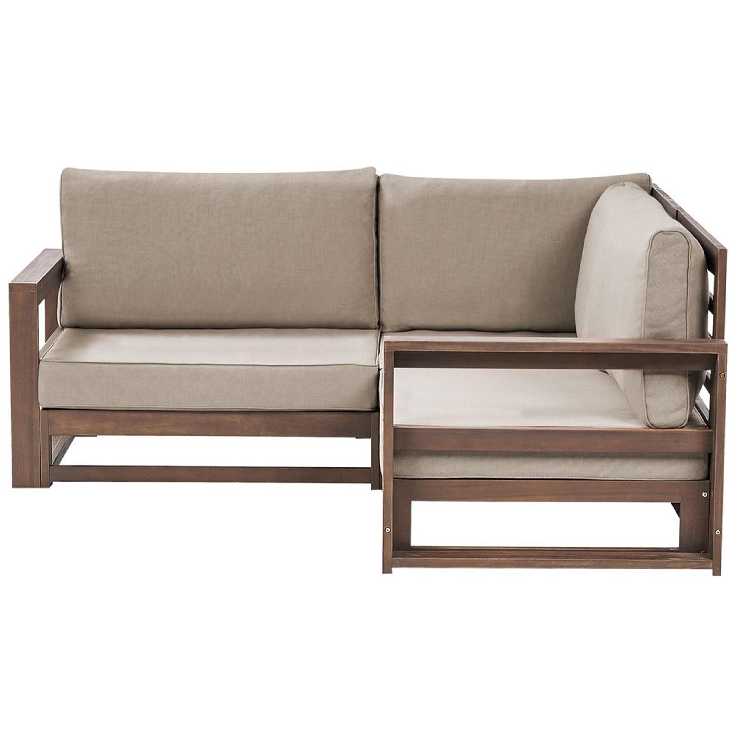 GARTEN ECKSOFA 2-Sitzer zertifiziertes Akazienholz dunkelbraun modular Auflagen taupe Timor II - Beige/Braun, Holz - Beliani