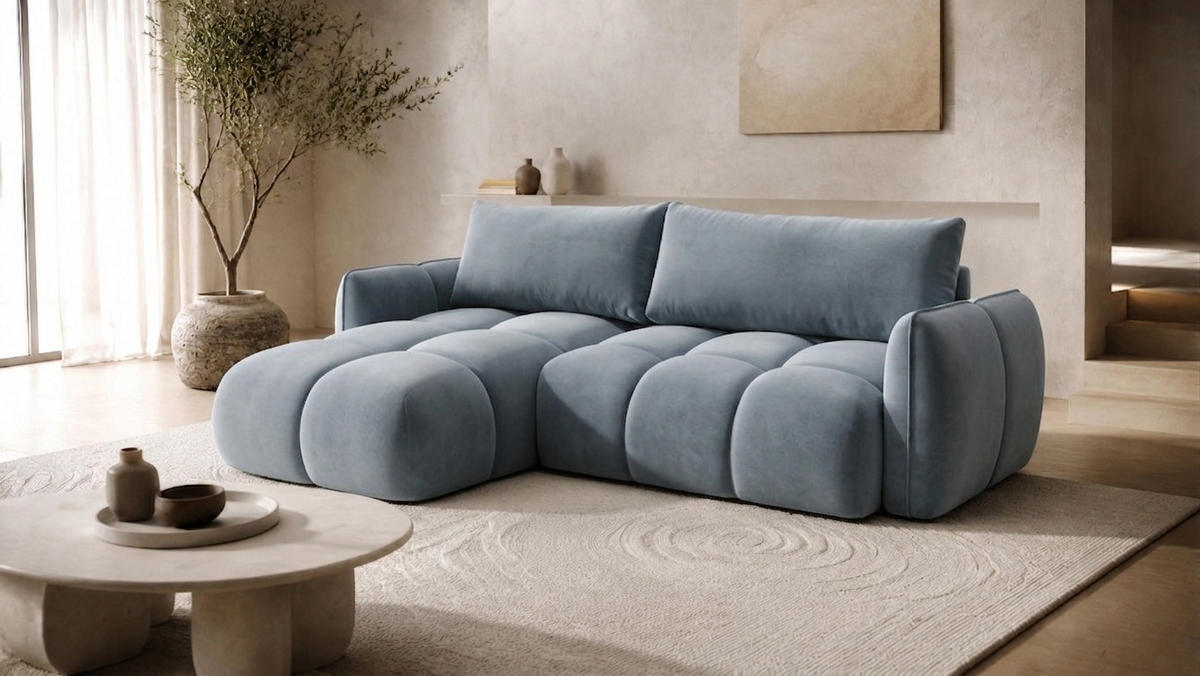ECKSOFA L-Form Mit Schlaffunktion, Veloursstoff Bluvel, Blaugrau, Links, BELVEDER L - Blaugrau, Holz (250/168cm) - Kaiser Möbel