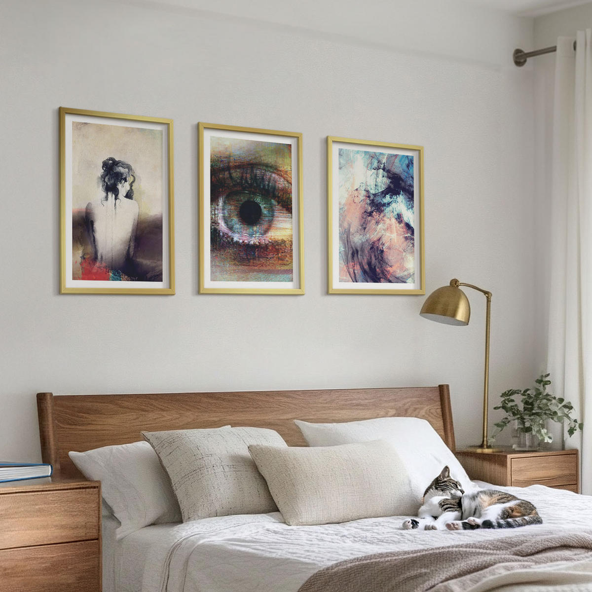 BILDER SET 3er Set - 40x60 cm Goldrahmen - Porträt einer Frau mit abstrakten Emotionen - Goldfarben, Kunststoff (40/60cm) - TULUP