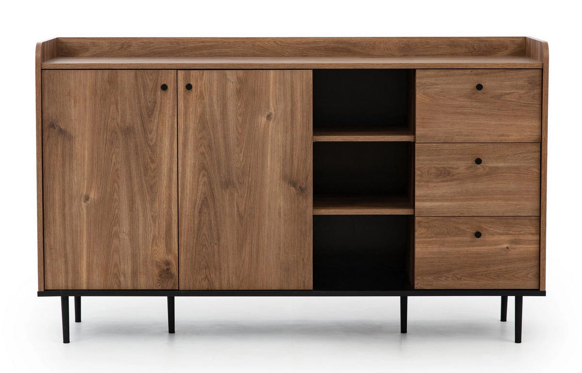 SIDEBOARD Nero 150/45/90 mit Metallfüße - Hellbraun/Schwarz, Holzwerkstoff/Metall (150/90/45cm) - Ravio