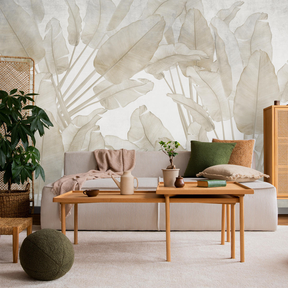 FOTOTAPETE Beige Bananenblätter Tropische Pflanzen 200x140 - Beige/Braun, Papier (200/140cm) - Muralo