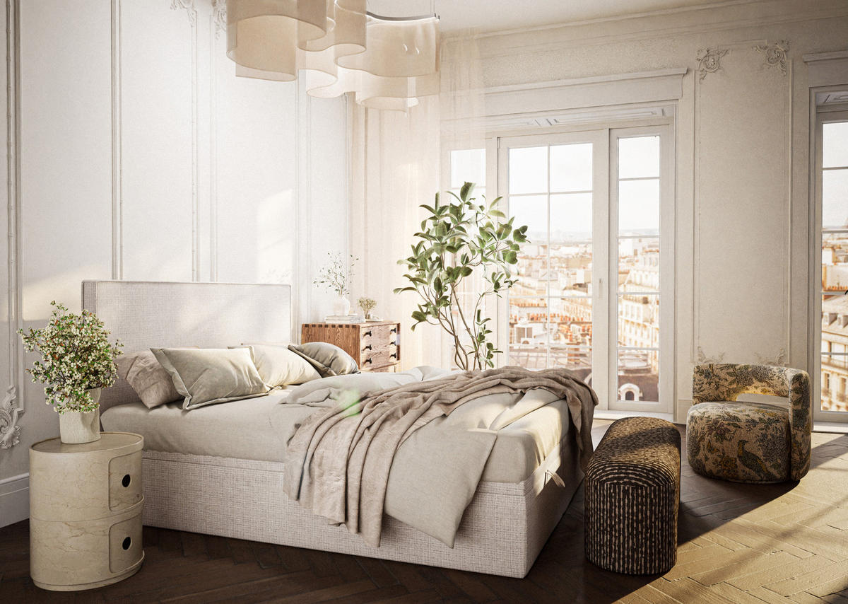 BOXBETT 180/200 cm Tegal, in Creme, Matratze, gepolstertes Kopfteil, Bettkasten, H3 = fest - Creme/Schwarz, Holz/Holzwerkstoff (180/200cm) - Maison de Reve