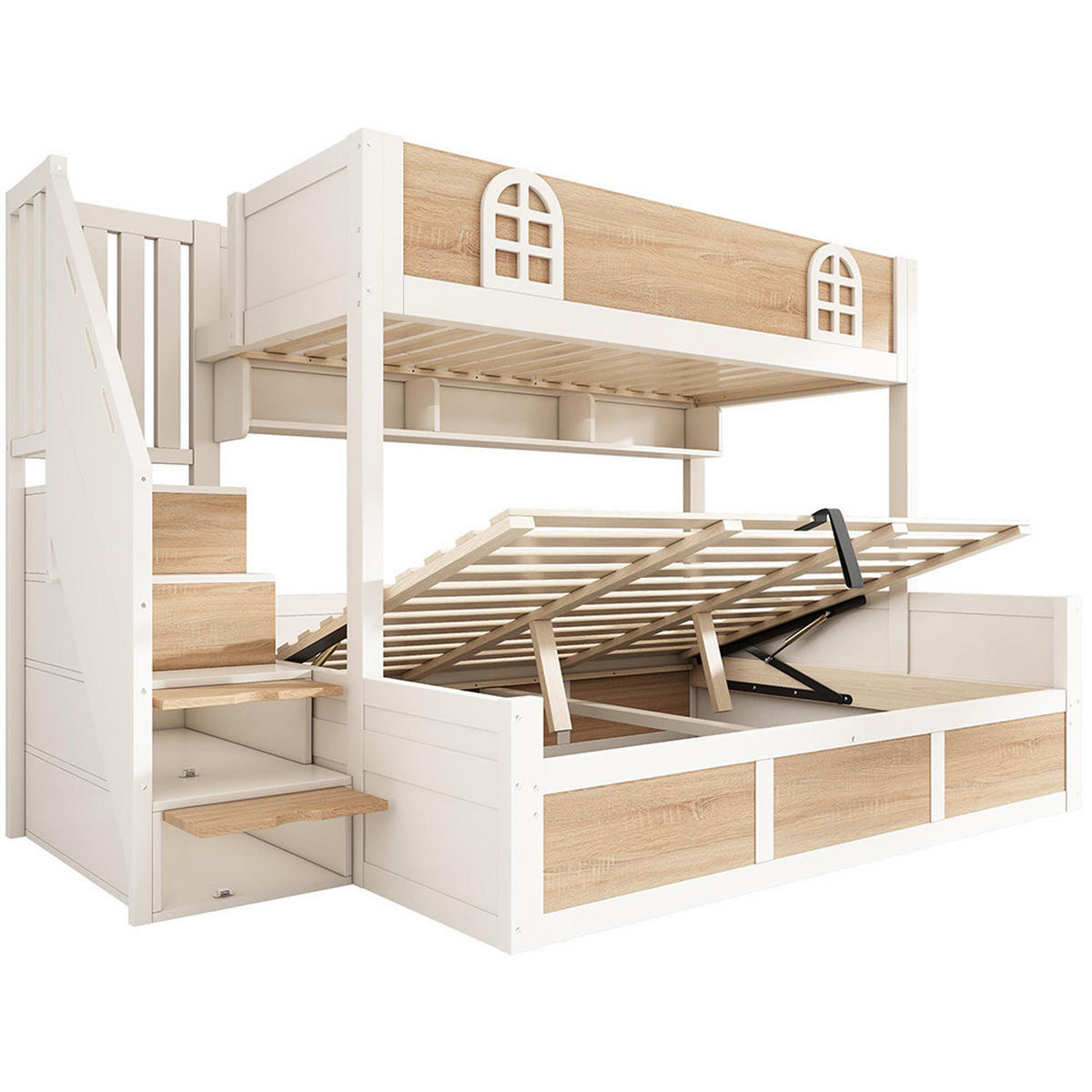 ETAGENBETT 90x200 und 140x200 cm mit hydraulischem Stauraum,ohne Matratze - Naturfarben, Holz (140/200cm) - KOMHTOM