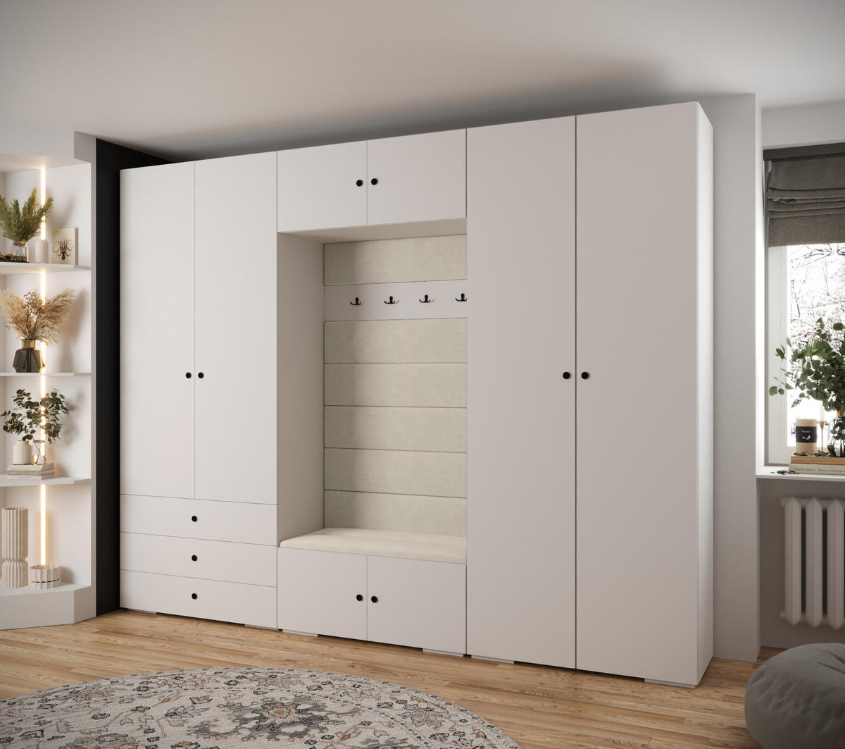 GARDEROBEN-SET 236,7/300/47 - Schwarz/Weiß, Holz/Kunststoff (300/236.7/47cm) - Abiks Möbel
